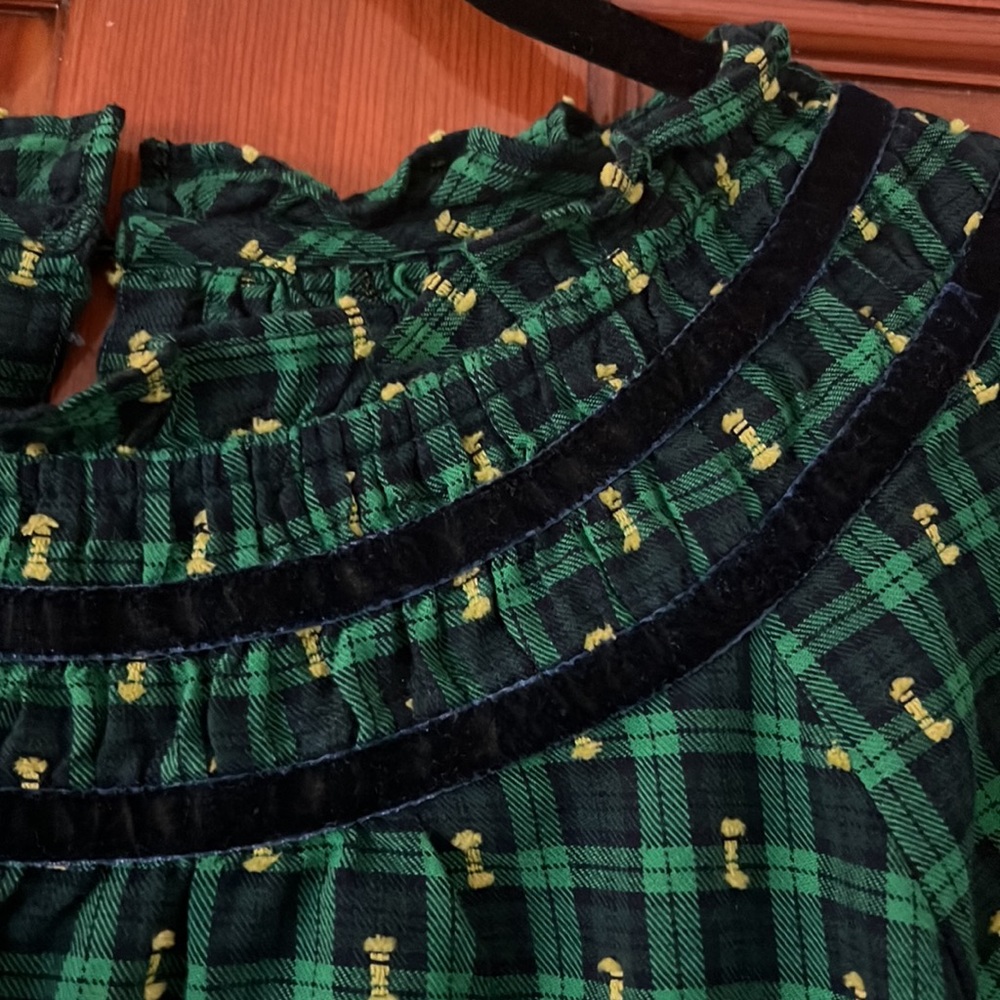Talbots XLP Plaid Velvet Ruffle Popover - Picture 3 of 5